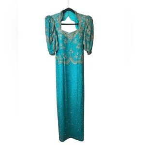 Oleg Cassini Black Tie Vintage Beaded 80’s Formal dress size 6. Blue